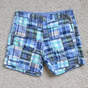 L.L. BEAN WOMENS FAVORITE FIT BLUE LAKEWASHED PATCHWORK CHINO SHORTS SZ 6